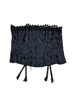 Y2K Fredericks Of Hollywood Black Floral Lace Corset Size 40 With Garters